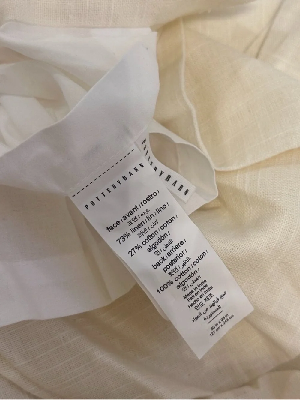 Pottery Barn Emery Ivory Linen Drape Set/ 2 Curtain Panels • 50” x 104” • NWOT